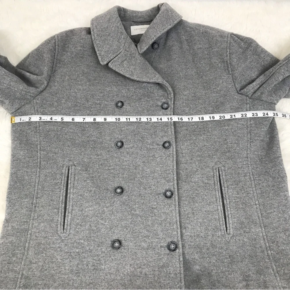 LIZ CLAIBORNE Gray Wool Cashmere Peacoat Jacket Size XL Double Breasted‎ Winter